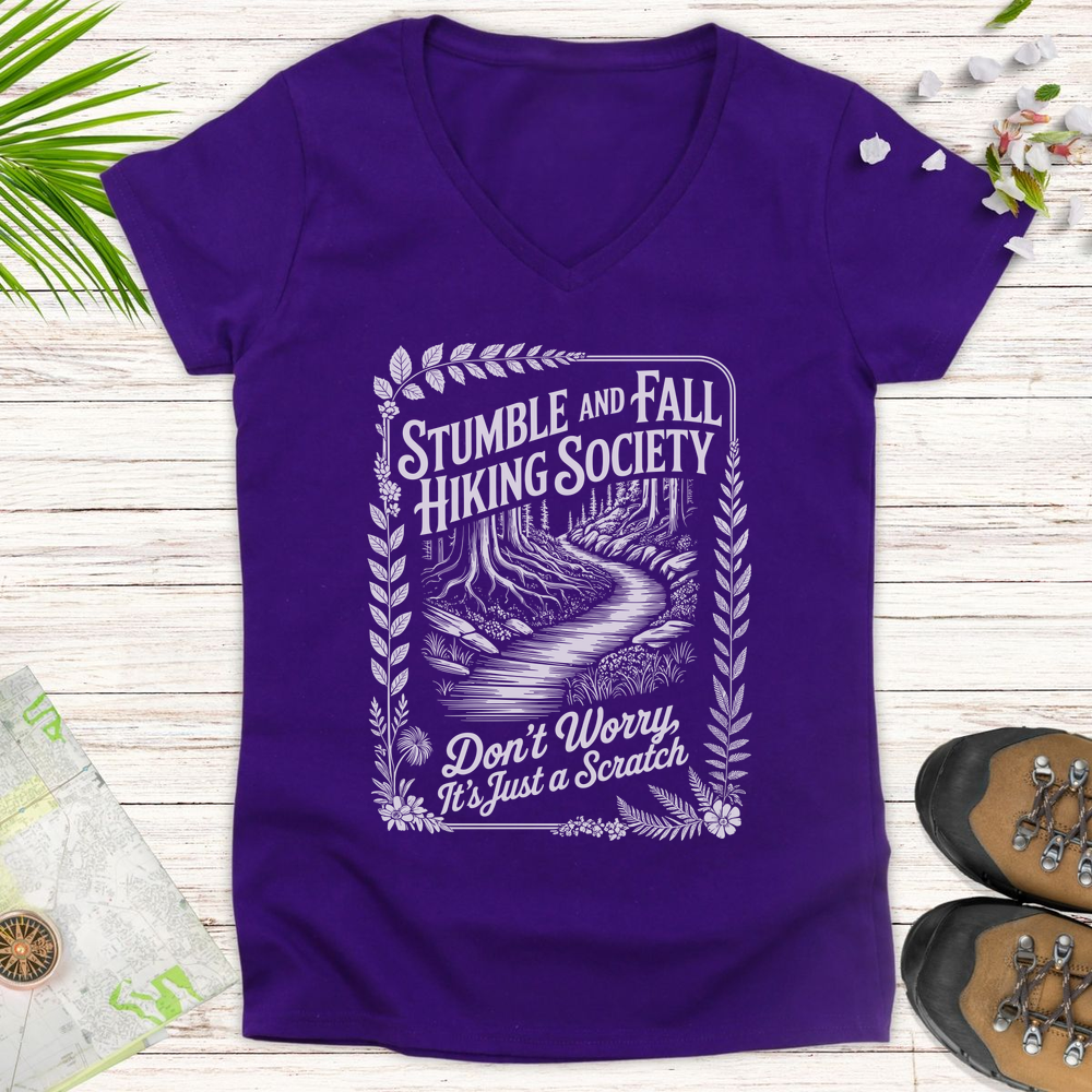 Vintage Stumble And Fall Hiking Society Women's V-Neck T-Shirt - Purple
