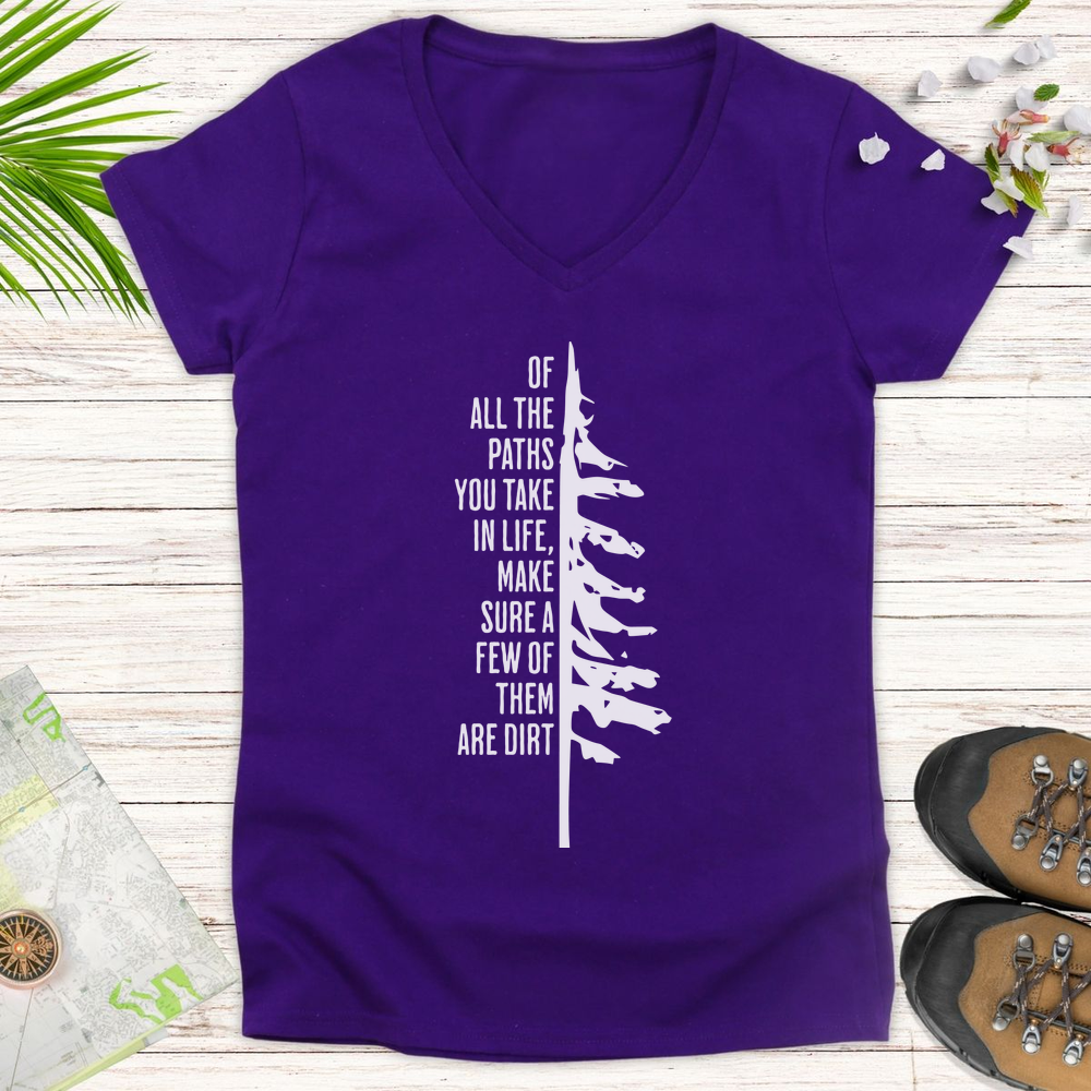 Take The Dirt Path Pine Women's V-Neck T-Shirt - Purple