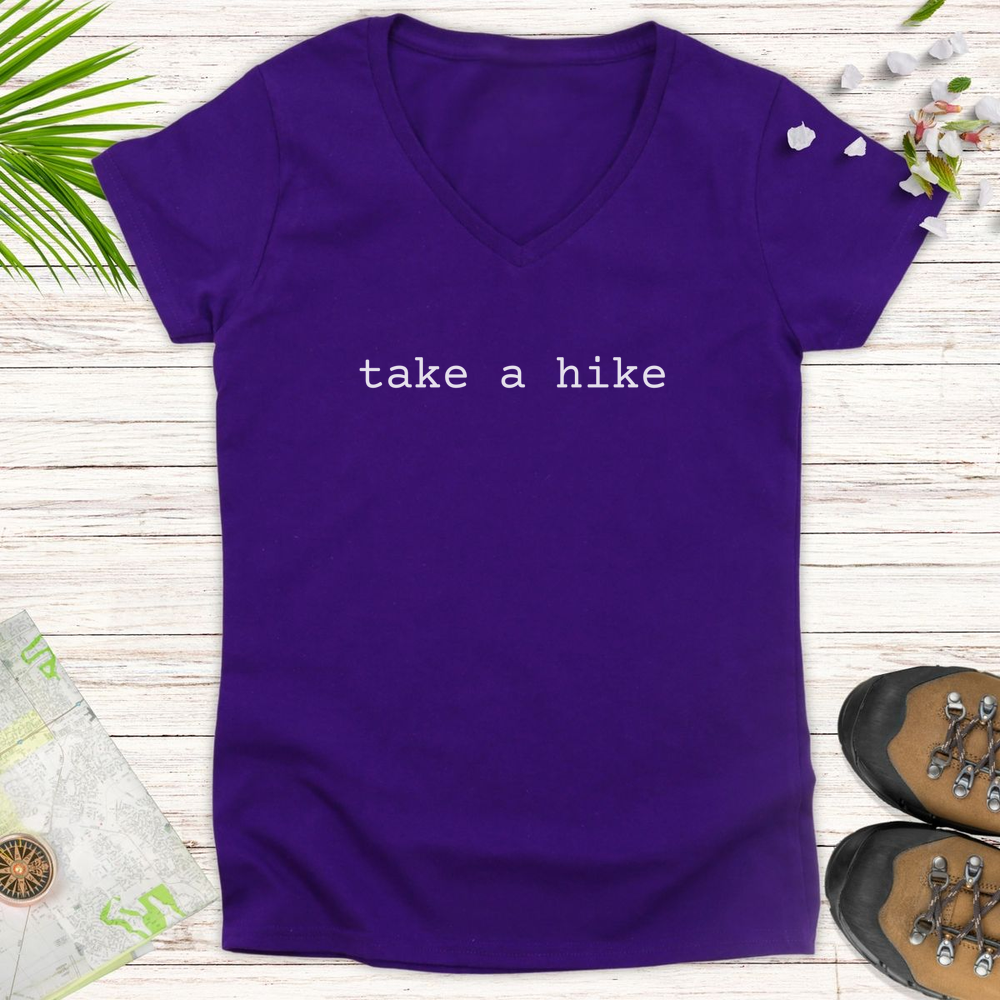 Take A Hike Typewriter Women's V-Neck T-Shirt - Purple