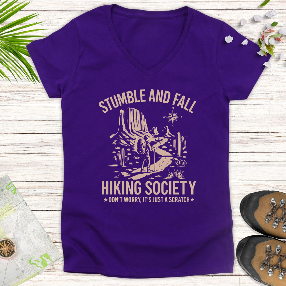 Stumble And Fall Hiking Society Women's V-Neck T-Shirt - Purple