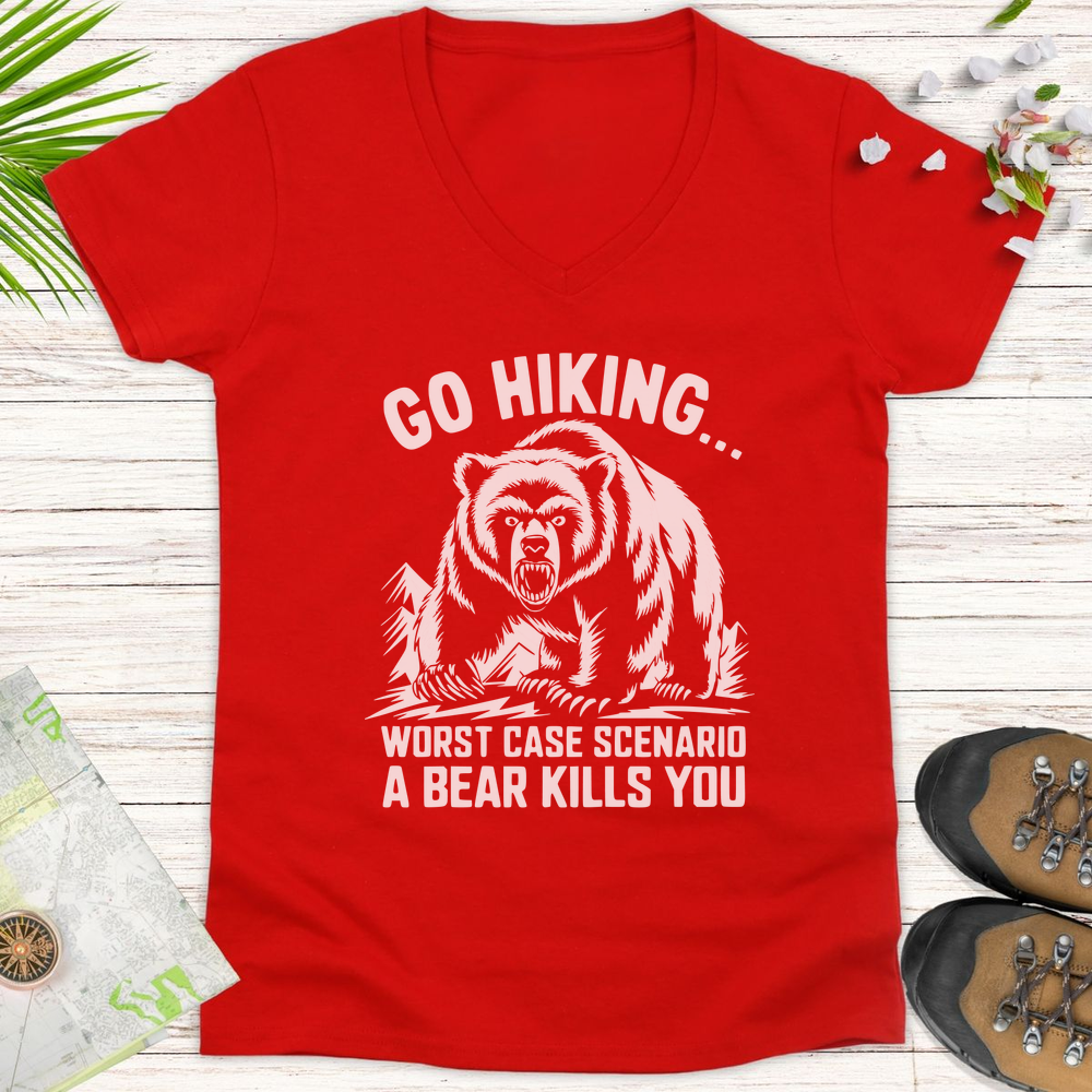 Go Hiking Women's V-Neck T-Shirt - Red