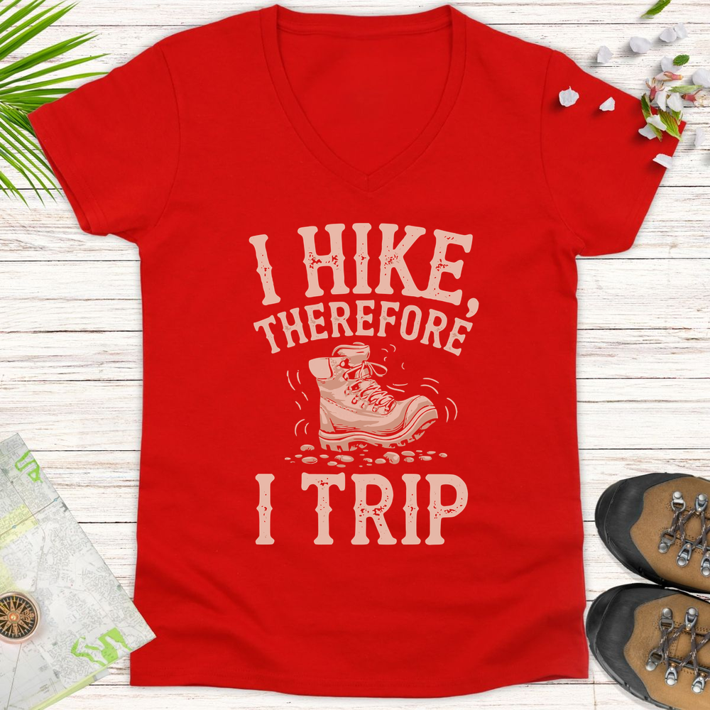 I Hike Therefore I Trip Women's V-Neck T-Shirt - Red