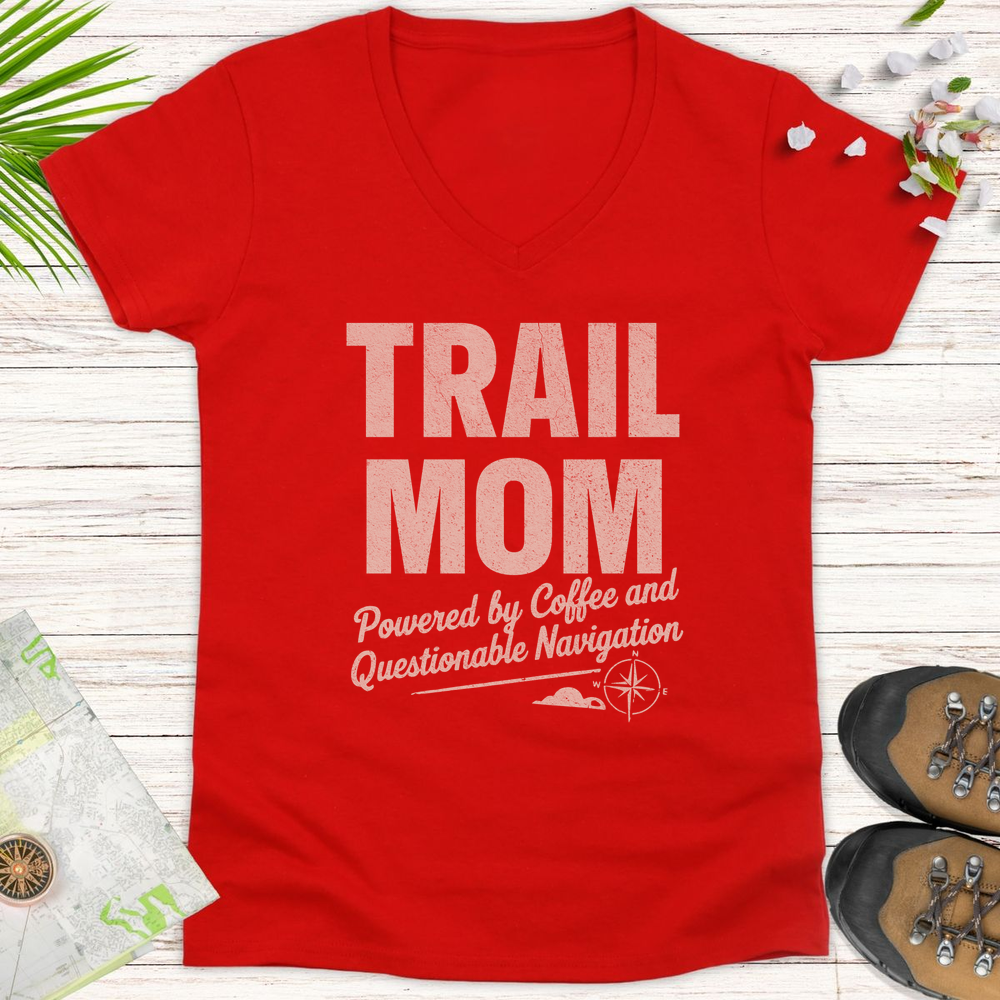 Trail Mom Questionable Navigation Women's V-Neck T-Shirt - Red