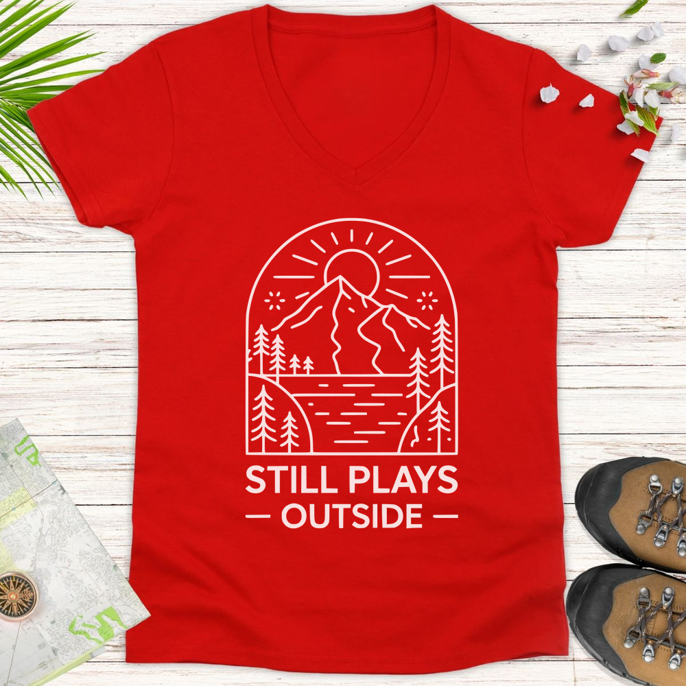 Still Plays Outside Women's V-Neck T-Shirt - Red