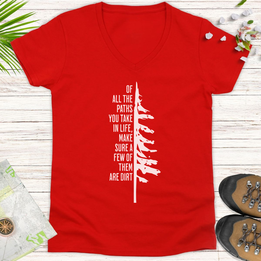 Take The Dirt Path Pine Women's V-Neck T-Shirt - Red