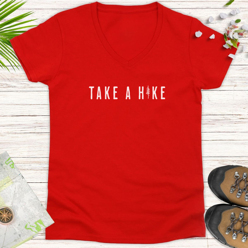Take A Hike Pine Tree Women's V-Neck T-Shirt - Red