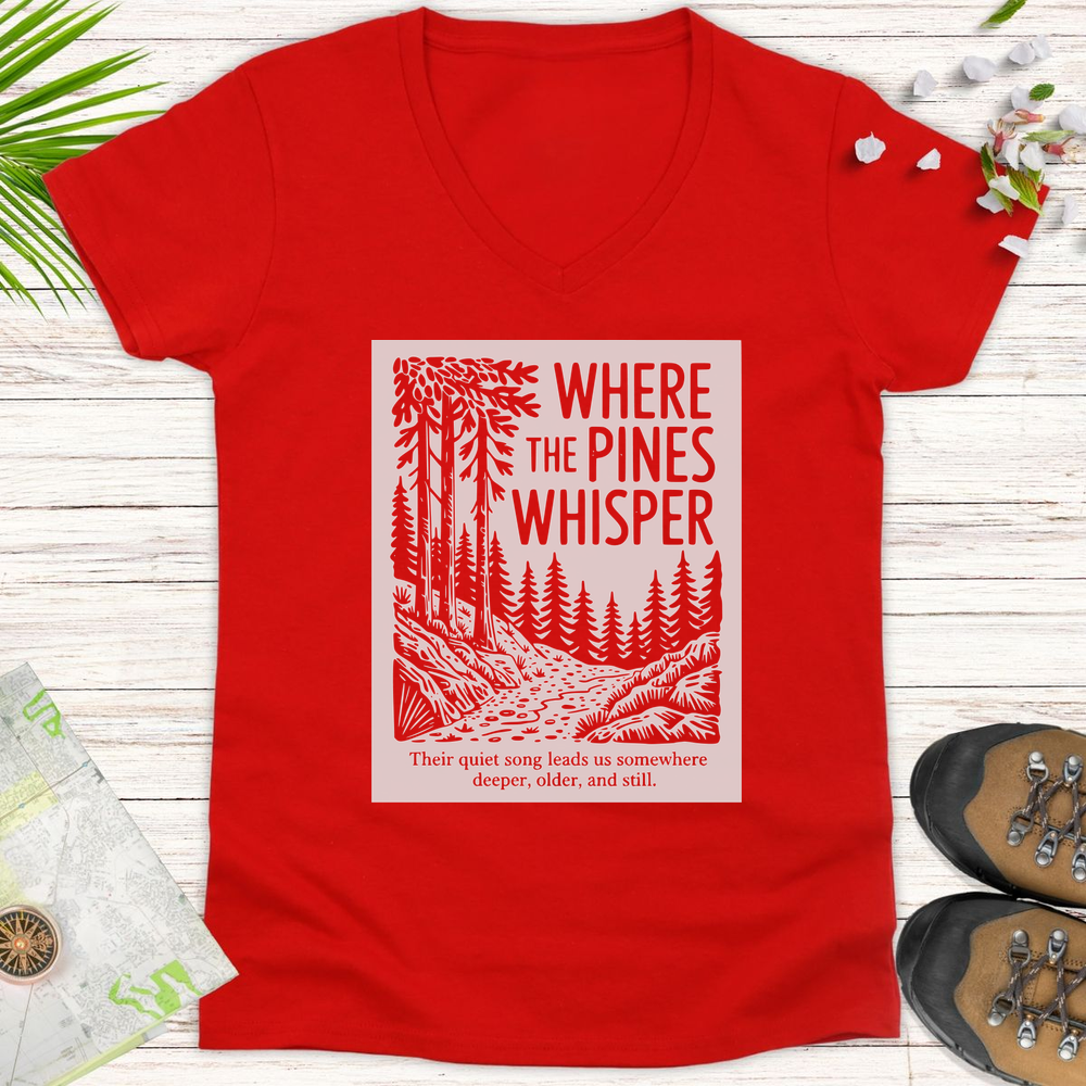 Where The Pines Whisper Women's V-Neck T-Shirt - Red