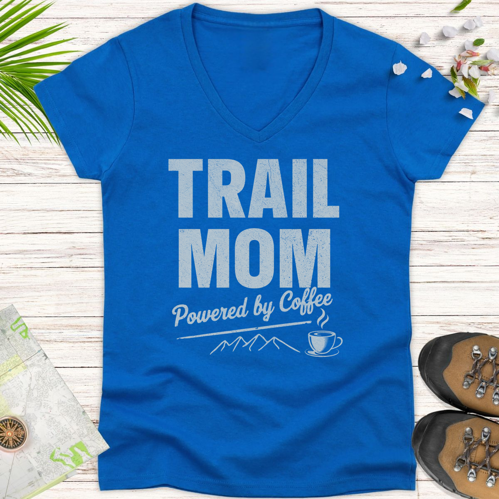 Trail Mom Powered By Coffee Women's V-Neck T-Shirt - Royal