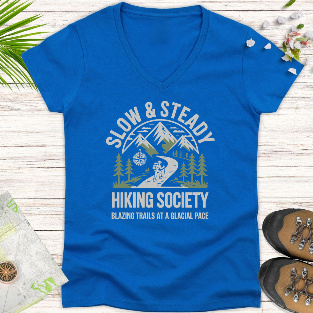 Slow And Steady Hiking Society Women's V-Neck T-Shirt - Royal