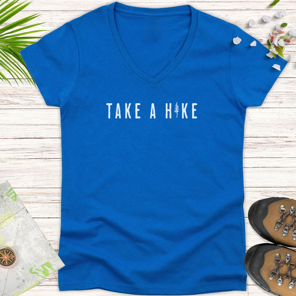 Take A Hike Pine Tree Women's V-Neck T-Shirt - Royal