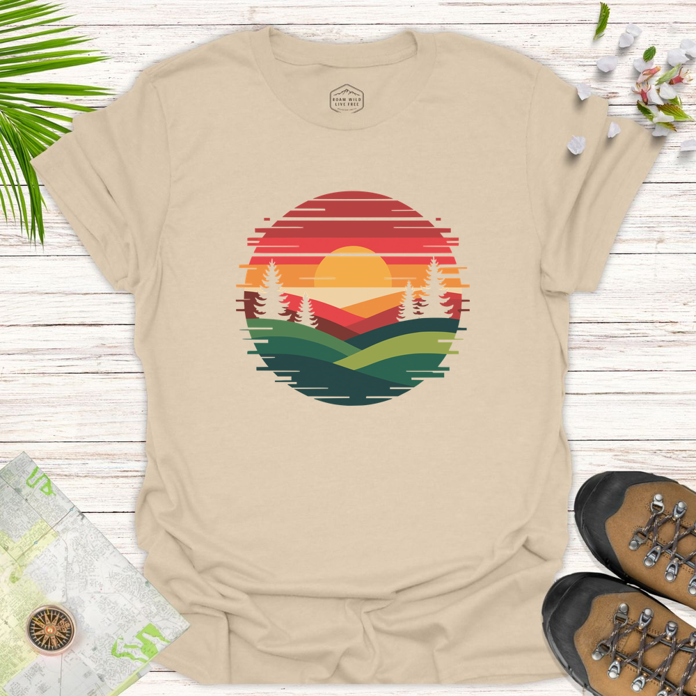 Glitched Sunset Unisex T-Shirt - Sand