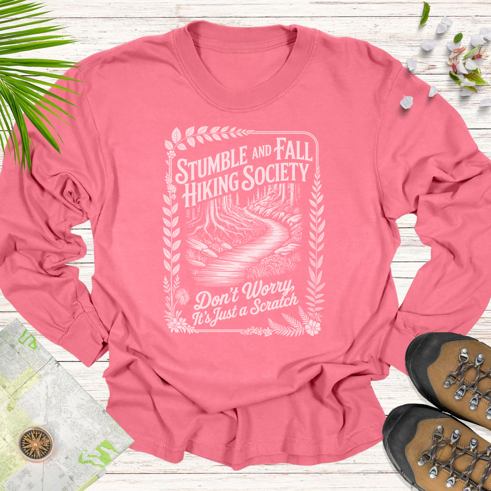 Vintage Stumble And Fall Hiking Society Long Sleeve Unisex T-Shirt - Watermelon