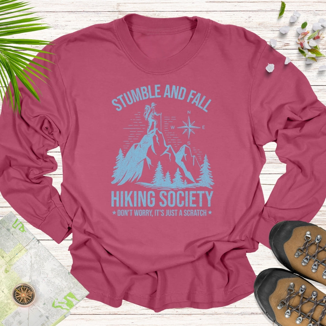 Stumble And Fall Hiking Society Long Sleeve Unisex T-Shirt (Mountain Edition)