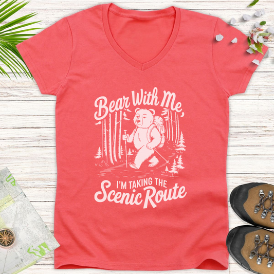 Bear With Me Women's V-Neck T-Shirt - Coral Silk