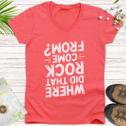 Where Did That Rock Come From Women's V-Neck T-Shirt - Coral Silk