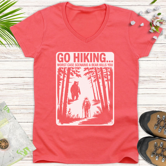 Bear Kills You Women's V-Neck T-Shirt - Coral Silk