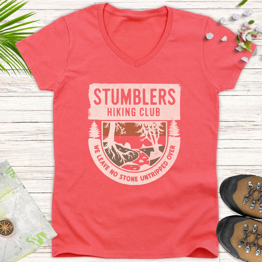 Stumblers Hiking Club Women's V-Neck T-Shirt - Coral Silk