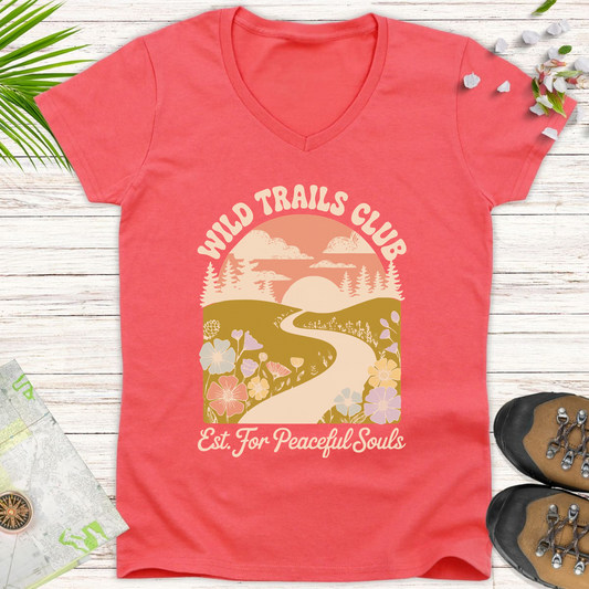 Wild Trails Club Women's V-Neck T-Shirt - Coral Silk
