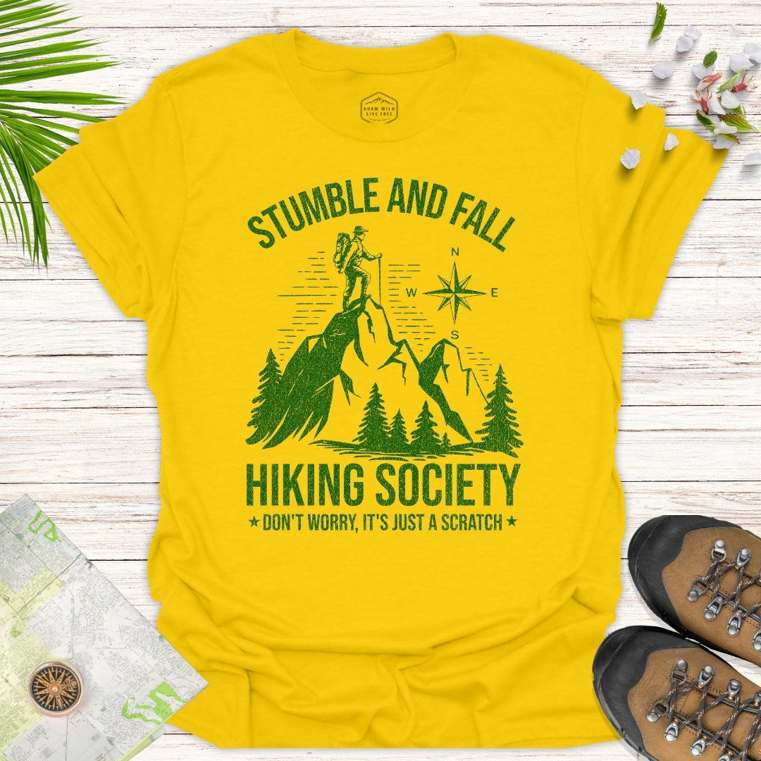 Stumble And Fall Hiking Society T-Shirt (Dark Green Design)