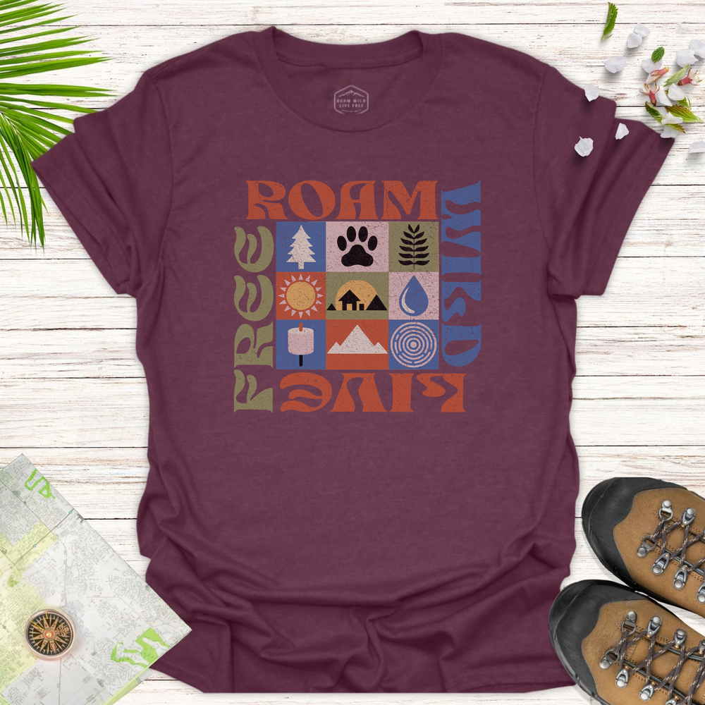 Roam Wild Retro Modern Unisex T-Shirt - Heather Maroon