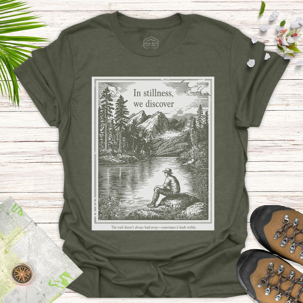 In Stillness We Discover Unisex T-Shirt - Heather Military Green
