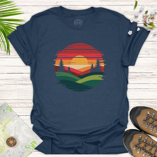 Glitched Sunset Unisex T-Shirt - Heather Navy