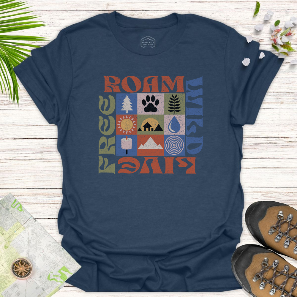 Roam Wild Retro Modern Unisex T-Shirt - Heather Navy