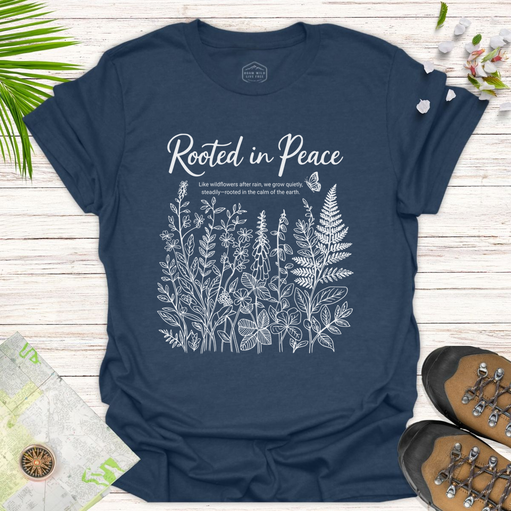 Rooted In Peace Unisex T-Shirt - Heather Navy