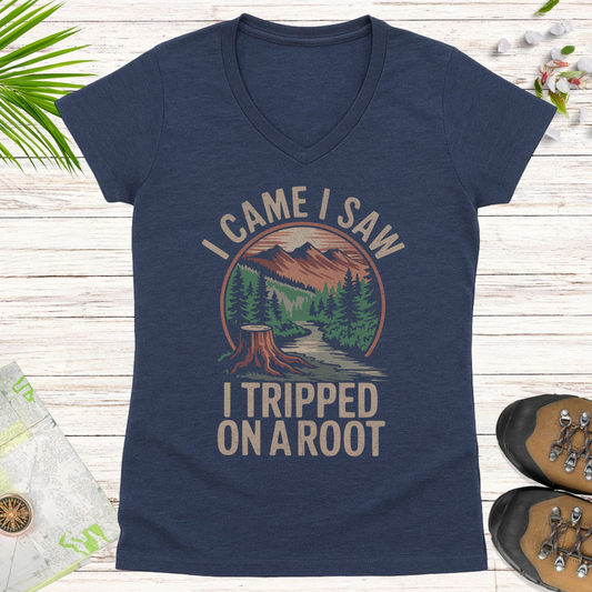 I Came I Saw I Tripped On A Root Women's V-Neck T-Shirt - Heather Navy