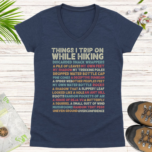 Things I Trip On While Hiking Women's V-Neck T-Shirt - Heather Navy