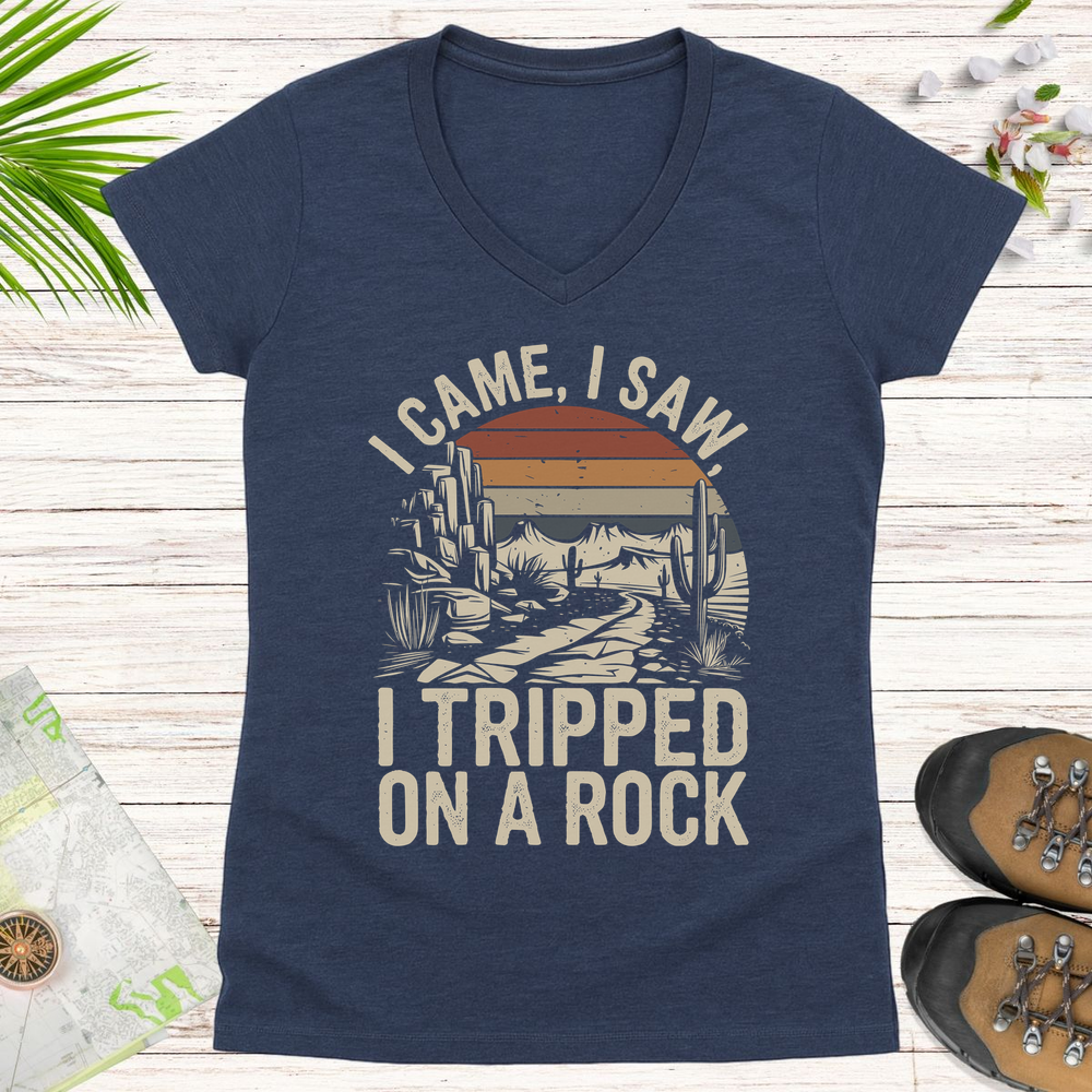 Tripped On A Rock Retro Women's V-Neck T-Shirt - Heather Navy