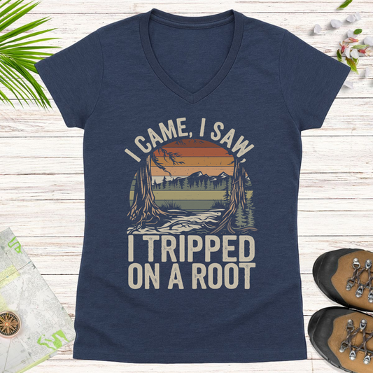 Tripped On A Root Retro Women's V-Neck T-Shirt - Heather Navy