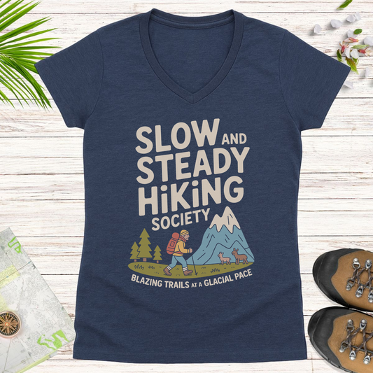 Slow And Steady Women's V-Neck T-Shirt - Heather Navy