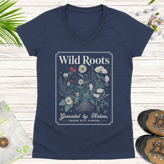 Wild Roots Women's V-Neck T-Shirt - Heather Navy