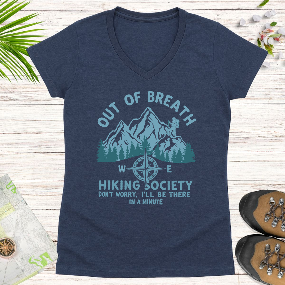 Out Of Breath Hiking Society Women's V-Neck T-Shirt - Heather Navy