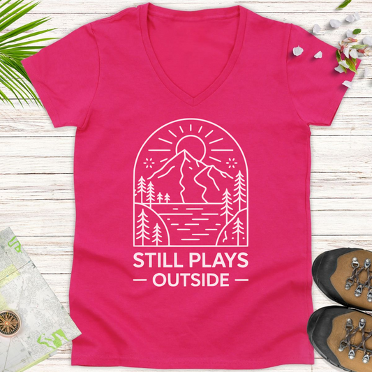 Still Plays Outside Women's V-Neck T-Shirt - Heliconia