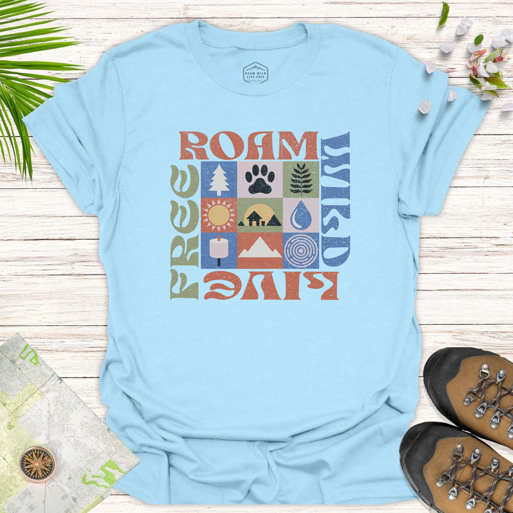 Roam Wild Retro Modern Unisex T-Shirt - Light Blue