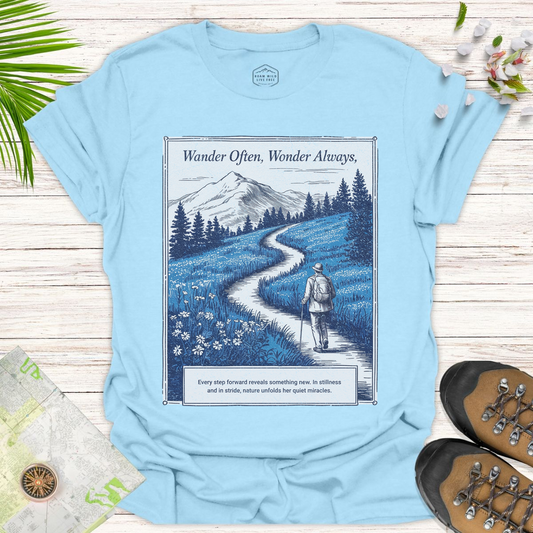 Wander Often Wonder Always Unisex T-Shirt - Light Blue