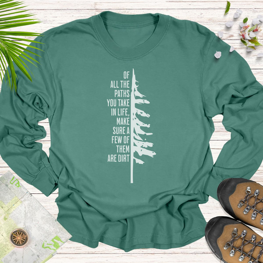Take The Dirt Path Pine Long Sleeve Unisex T-Shirt - Light Green