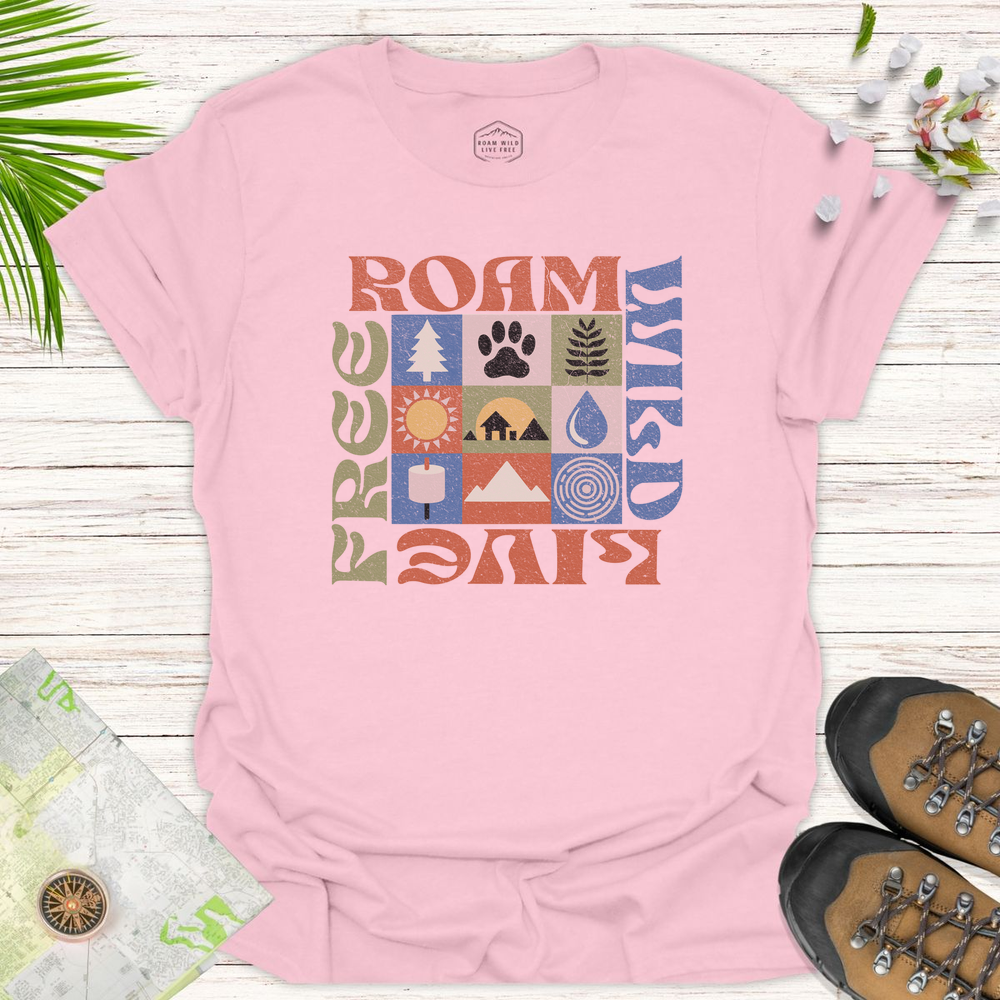 Roam Wild Retro Modern Unisex T-Shirt - Light Pink