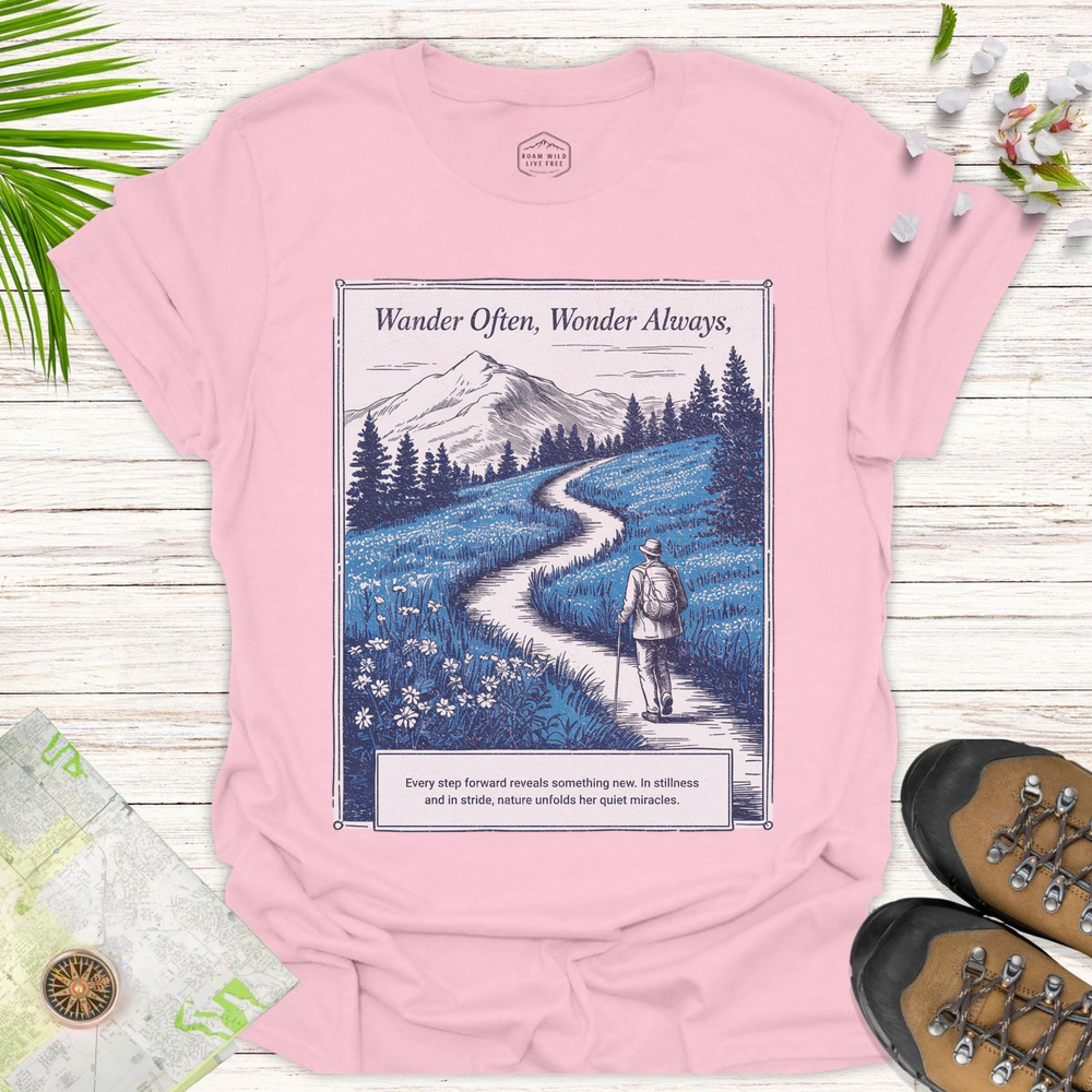 Wander Often Wonder Always Unisex T-Shirt - Light Pink