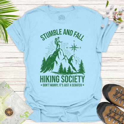 Stumble And Fall Hiking Society T-Shirt (Dark Green Design)