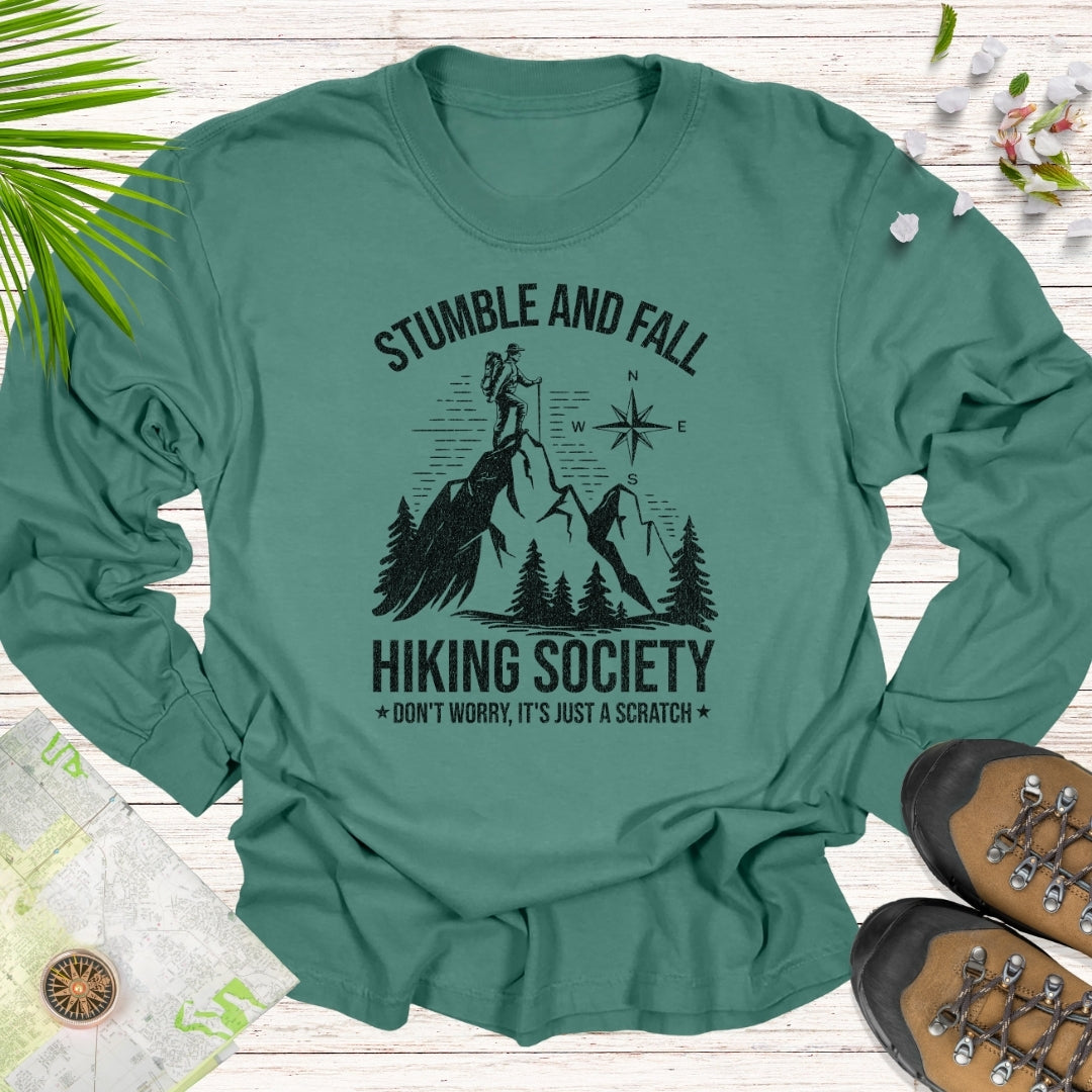 Stumble And Fall Hiking Society Long Sleeve Unisex T-Shirt (Mountain Edition)