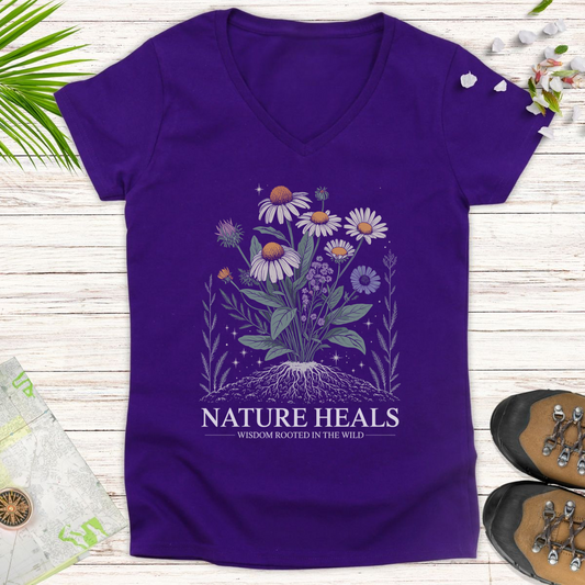 Nature Heals Women's V-Neck T-Shirt - Purple