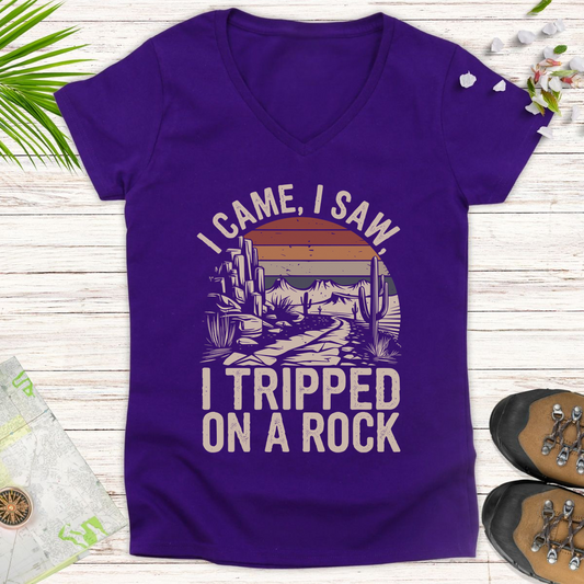 Tripped On A Rock Retro Women's V-Neck T-Shirt - Purple