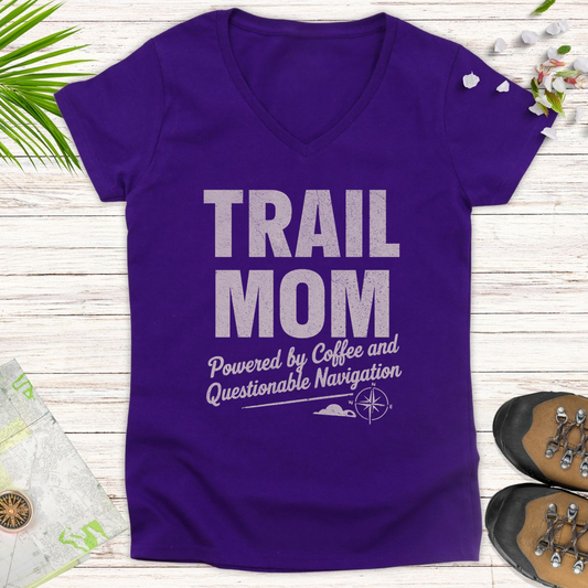 Trail Mom Questionable Navigation Women's V-Neck T-Shirt - Purple