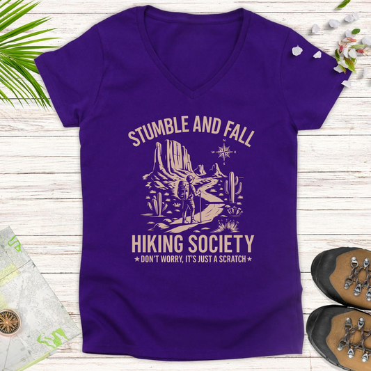 Stumble And Fall Hiking Society Women's V-Neck T-Shirt - Purple