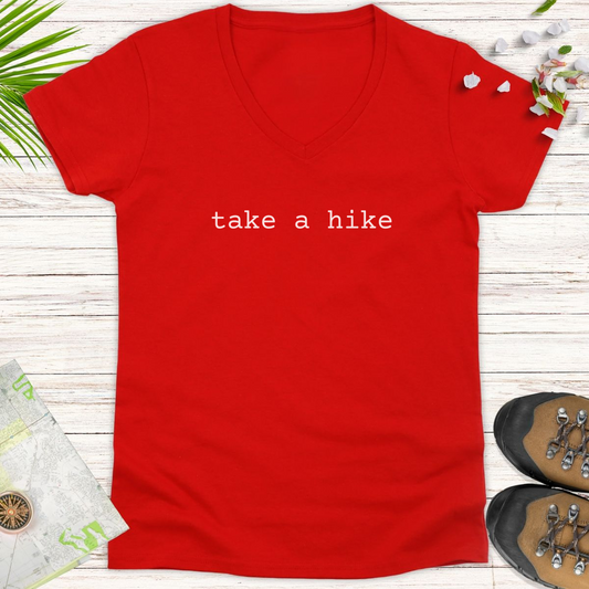 Take A Hike Typewriter Women's V-Neck T-Shirt - Red