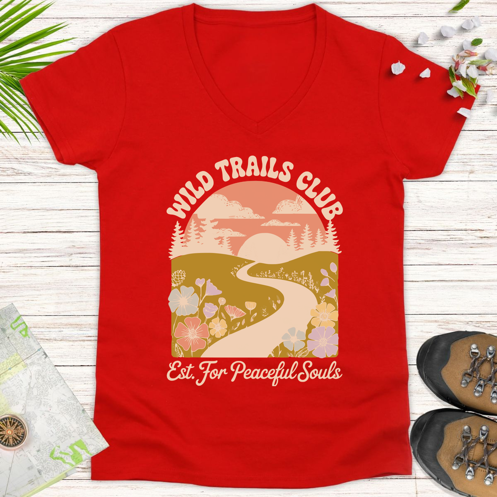 Wild Trails Club Women's V-Neck T-Shirt - Red
