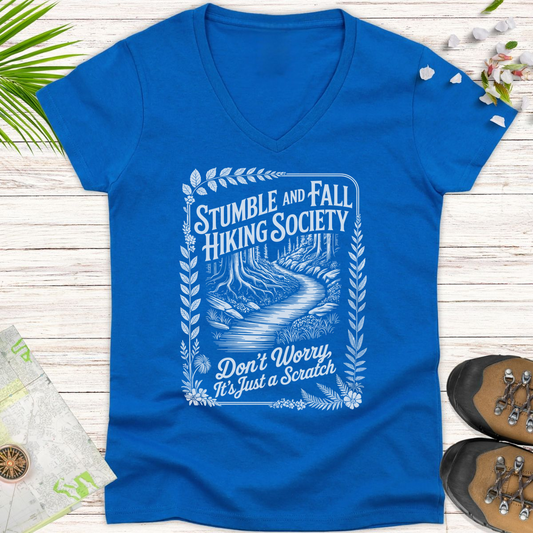 Vintage Stumble And Fall Hiking Society Women's V-Neck T-Shirt - Royal